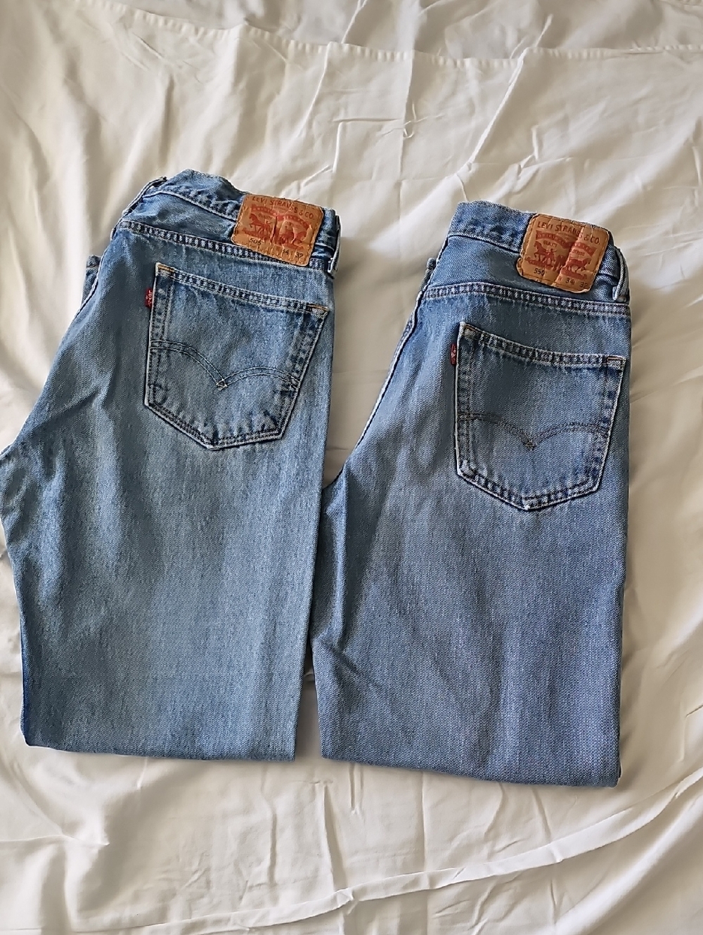 Levi's Light Blue Denim Jeans with Tan Leather Patch - Pair